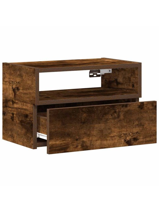 Seinäkiinnitettävät yöpöydät 2 kpl savutammi 45x26x28,5 cm