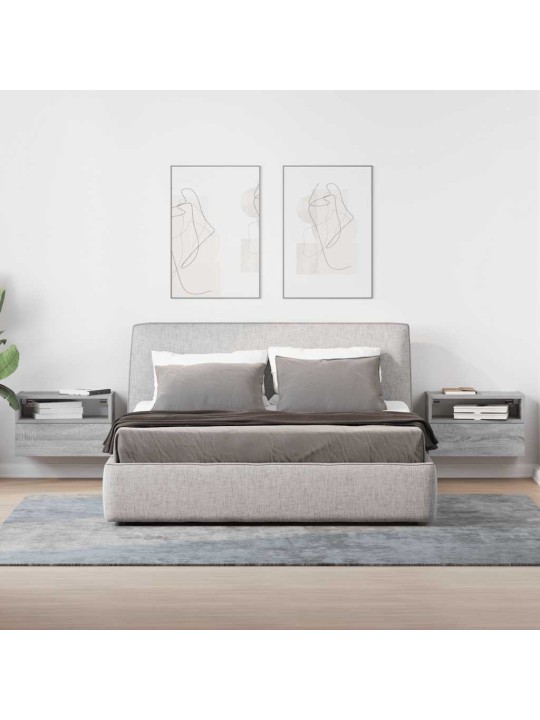 Seinäkiinnitettävät yöpöydät 2 kpl harmaa sonoma 45x26x28,5 cm