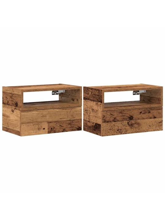 Seinäkiinnitettävät yöpöydät 2 kpl vanha puu 45x26x28,5 cm