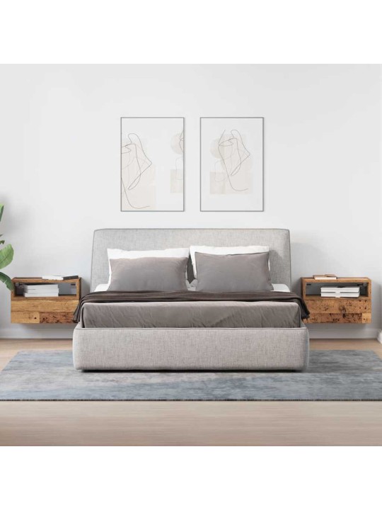 Seinäkiinnitettävät yöpöydät 2 kpl vanha puu 45x26x28,5 cm