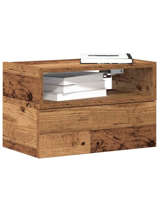 Seinäkiinnitettävät yöpöydät 2 kpl vanha puu 45x26x28,5 cm