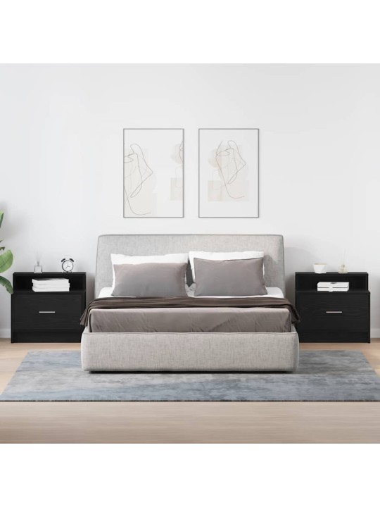 Yöpöytäkaapit laatikolla 2 kpl musta tammi 51x31x47 cm