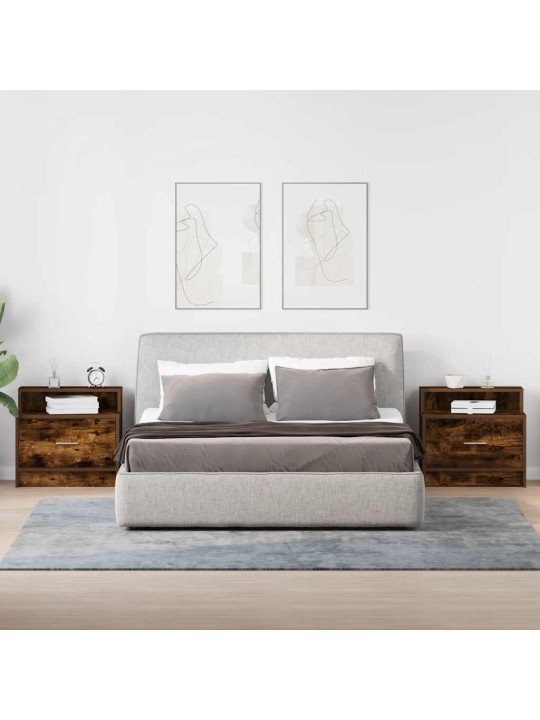 Yöpöytäkaapit laatikolla 2 kpl savutammi 51x31x47 cm