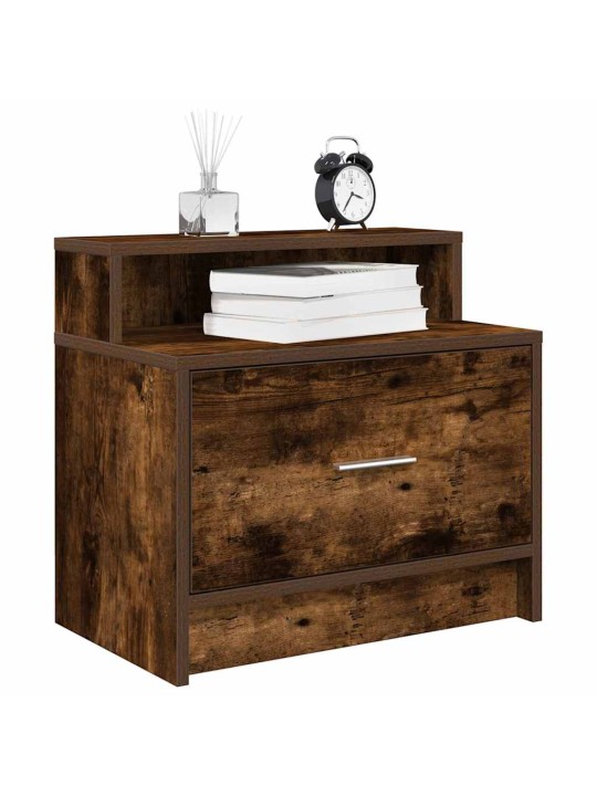 Yöpöytäkaapit laatikolla 2 kpl savutammi 51x31x47 cm