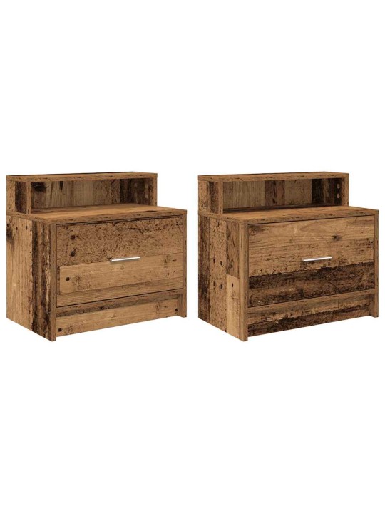 Yöpöytäkaapit laatikolla 2 kpl vanha puu 51x31x47 cm