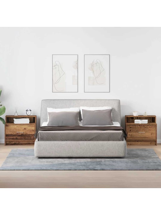 Yöpöytäkaapit laatikolla 2 kpl vanha puu 51x31x47 cm