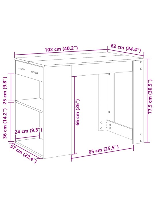 Kirjoituspöytä laatikolla ja hyllyllä vanha puu 102x62x77,5 cm