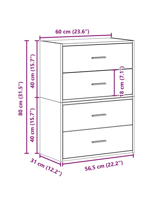 Kaapit 2 laatikkoa 2 kpl musta tammi 60x31x40cm teknillinen puu