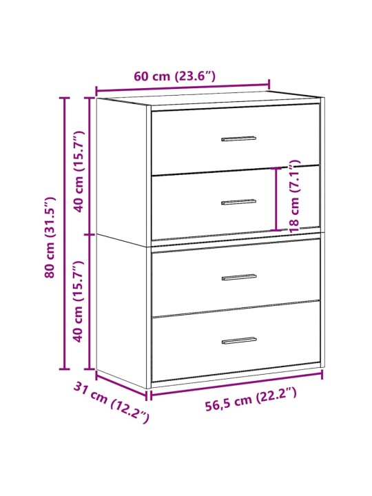 Kaapit 2 laatikkoa 2 kpl savutammi 60x31x40 cm teknillinen puu