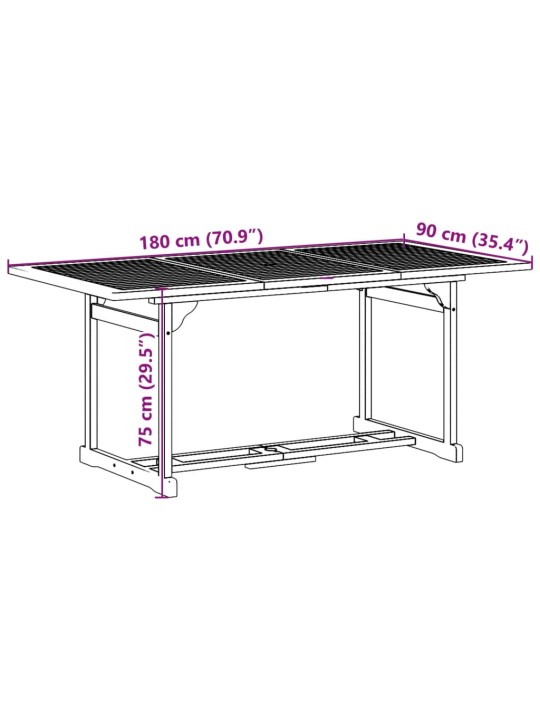 7-osainen Puutarharuokailuryhmä 180x90x75 cm täysi akaasiapuu