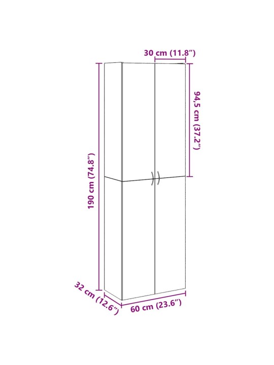 Kaappi vanha puu 60x32x190 cm tekninen puu