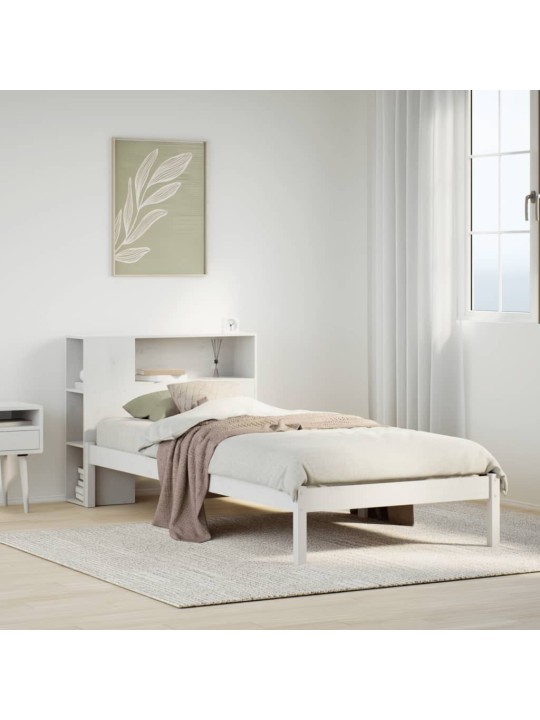 Sänky kirjahyllyllä ei patjaa valkoinen 75x190 cm täysi mänty