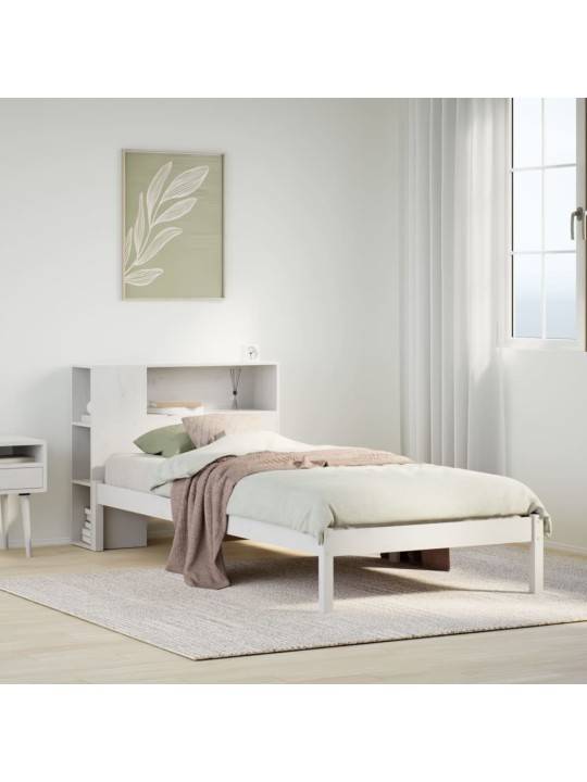 Sänky kirjahyllyllä ei patjaa valkoinen 90x200 cm täysi mänty