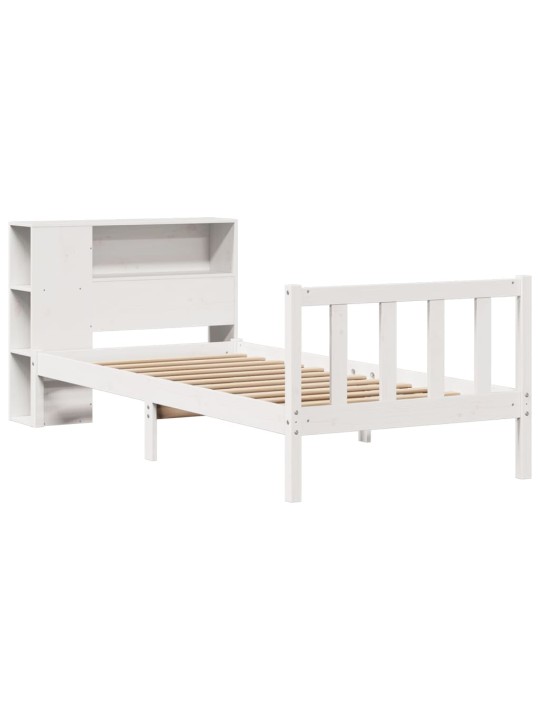 Sänky kirjahyllyllä ei patjaa valkoinen 75x190 cm täysi mänty