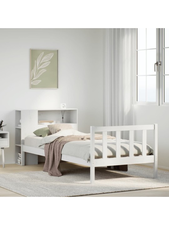 Sänky kirjahyllyllä ei patjaa valkoinen 90x200 cm täysi mänty
