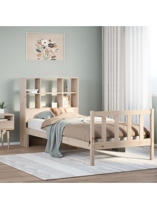 Sänky kirjahyllyllä ilman patjaa 90x200 cm täysi mänty