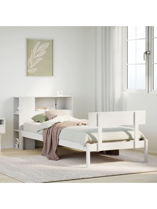 Sänky kirjahyllyllä ei patjaa valkoinen 90x200 cm täysi mänty