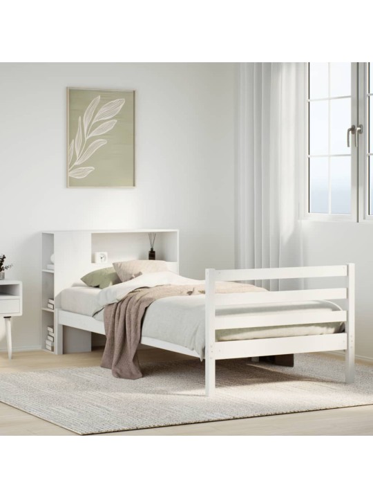 Sänky kirjahyllyllä ei patjaa valkoinen 75x190 cm täysi mänty