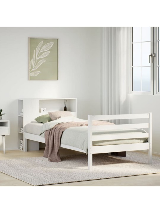 Sänky kirjahyllyllä ei patjaa valkoinen 90x190 cm täysi mänty