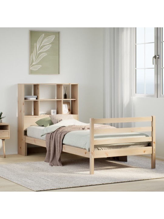 Sänky kirjahyllyllä ilman patjaa 90x190 cm täysi mänty