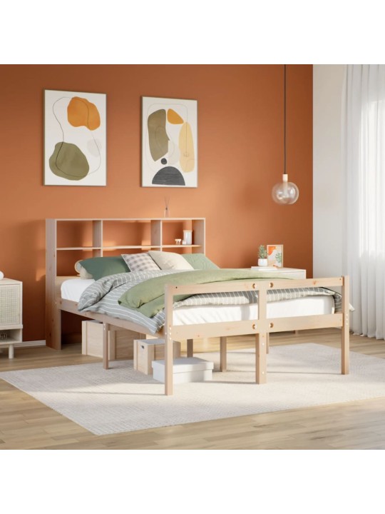 Sänky kirjahyllyllä ilman patjaa 140x190 cm täysi mänty