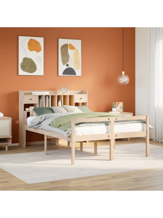 Sänky kirjahyllyllä ilman patjaa 140x200 cm täysi mänty