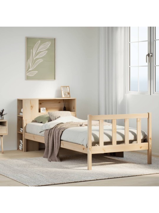Sänky kirjahyllyllä ilman patjaa 90x190 cm täysi mänty