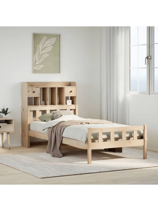 Sänky kirjahyllyllä ilman patjaa 90x190 cm täysi mänty