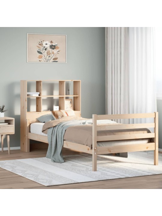Sänky kirjahyllyllä ilman patjaa 90x200 cm täysi mänty