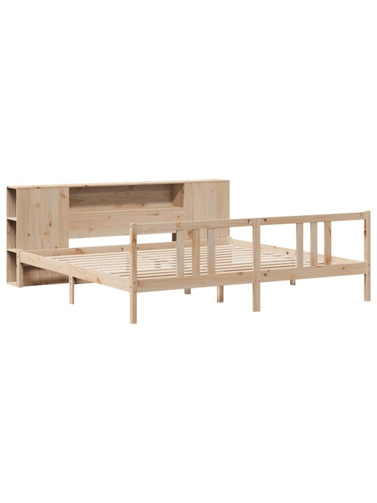 Sänky kirjahyllyllä ilman patjaa 200x200 cm täysi mänty