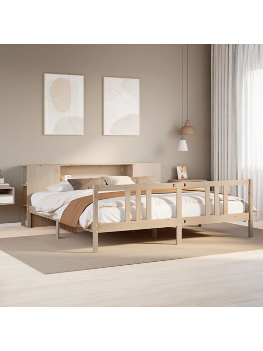 Sänky kirjahyllyllä ilman patjaa 200x200 cm täysi mänty