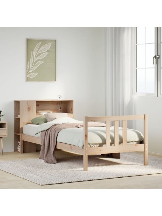 Sänky kirjahyllyllä ilman patjaa 90x190 cm täysi mänty