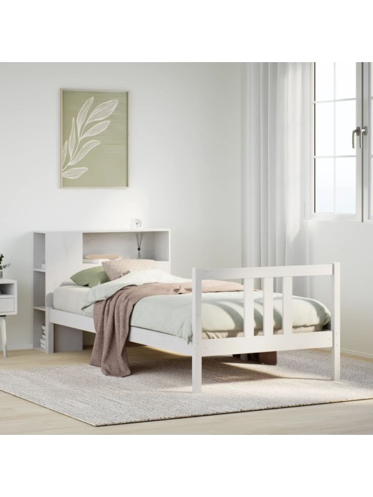 Sänky kirjahyllyllä ei patjaa valkoinen 90x200 cm täysi mänty