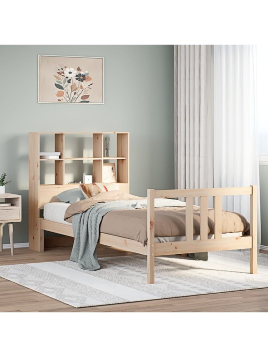 Sänky kirjahyllyllä ilman patjaa 75x190 cm täysi mänty