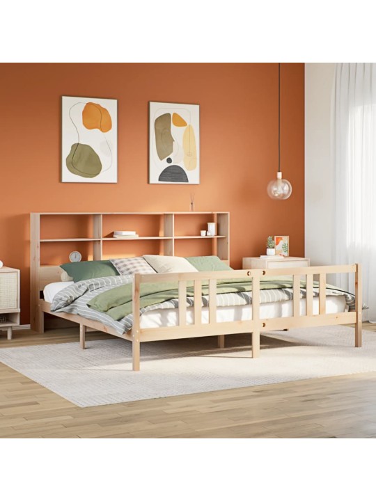 Sänky kirjahyllyllä ilman patjaa 180x200 cm täysi mänty