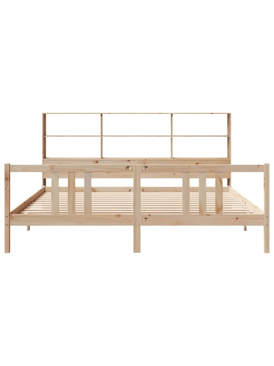 Sänky kirjahyllyllä ilman patjaa 200x200 cm täysi mänty