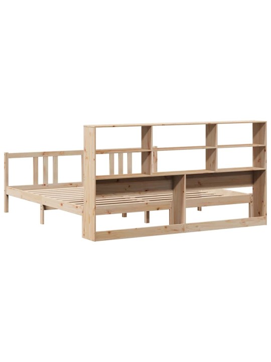 Sänky kirjahyllyllä ilman patjaa 200x200 cm täysi mänty
