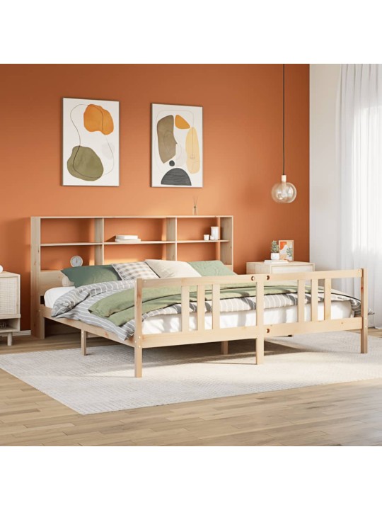 Sänky kirjahyllyllä ilman patjaa 200x200 cm täysi mänty