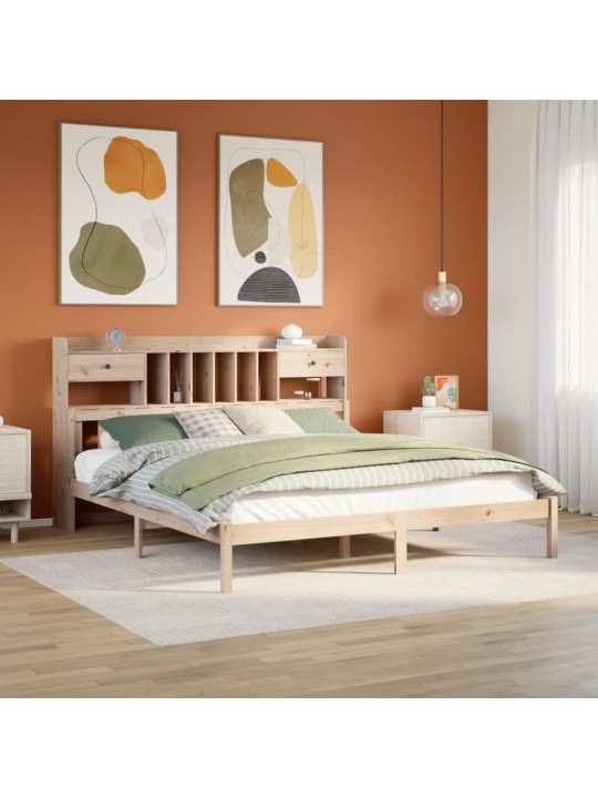 Sänky kirjahyllyllä ilman patjaa 200x200 cm täysi mänty