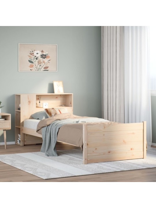 Sänky kirjahyllyllä ilman patjaa 75x190 cm täysi mänty