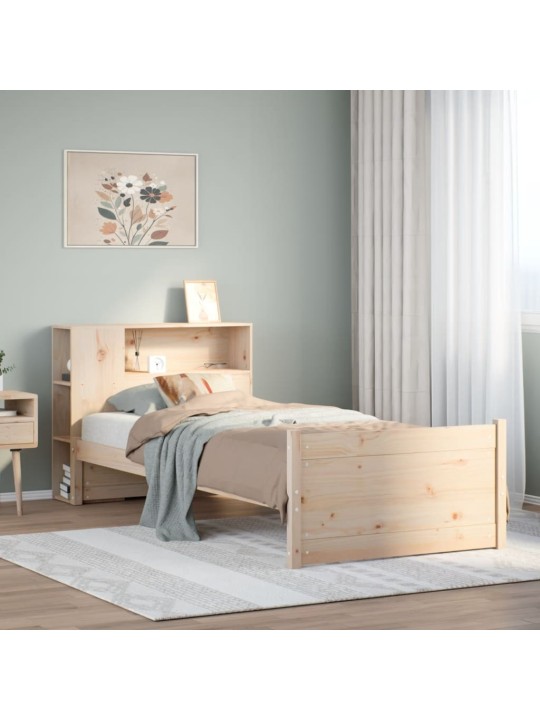 Sänky kirjahyllyllä ilman patjaa 90x200 cm täysi mänty
