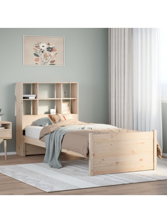 Sänky kirjahyllyllä ilman patjaa 90x200 cm täysi mänty