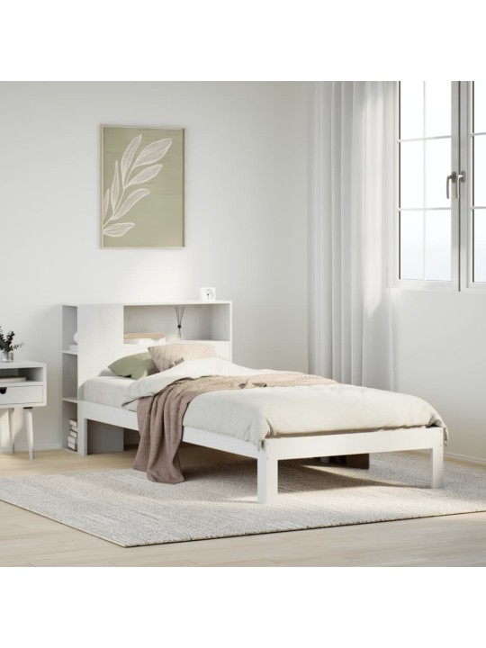 Sänky kirjahyllyllä ei patjaa valkoinen 90x190 cm täysi mänty