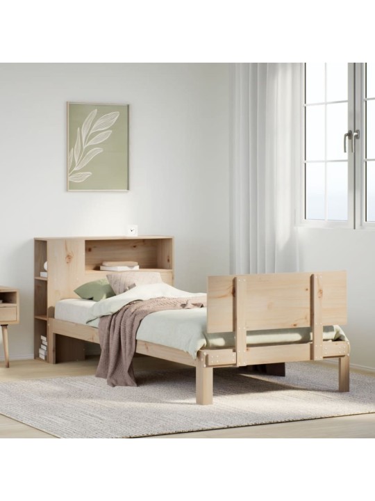 Sänky kirjahyllyllä ilman patjaa 75x190 cm täysi mänty