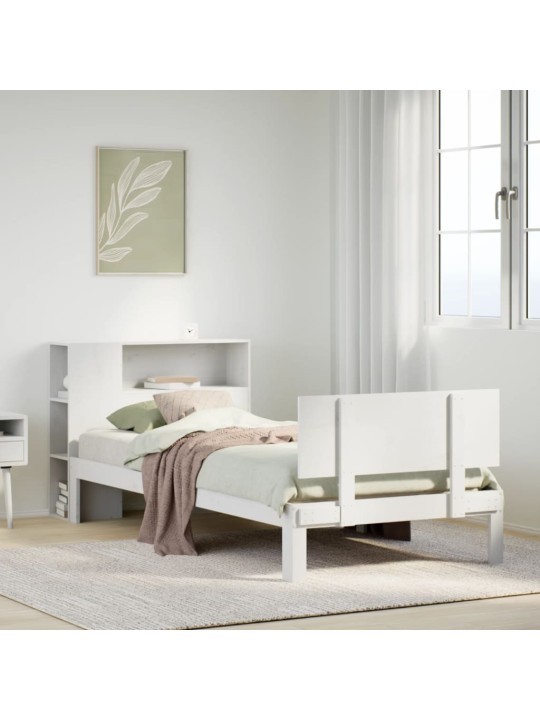 Sänky kirjahyllyllä ei patjaa valkoinen 75x190 cm täysi mänty