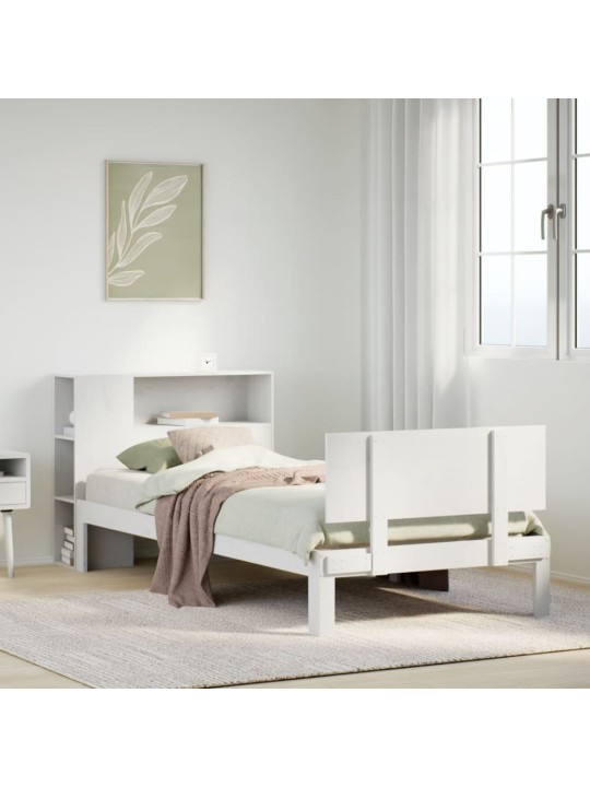 Sänky kirjahyllyllä ei patjaa valkoinen 90x190 cm täysi mänty