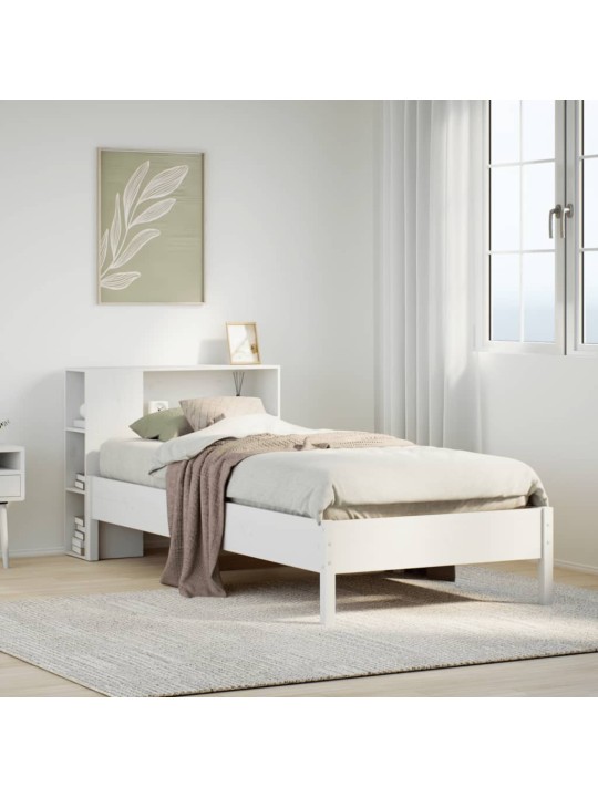 Sänky kirjahyllyllä ei patjaa valkoinen 75x190 cm täysi mänty