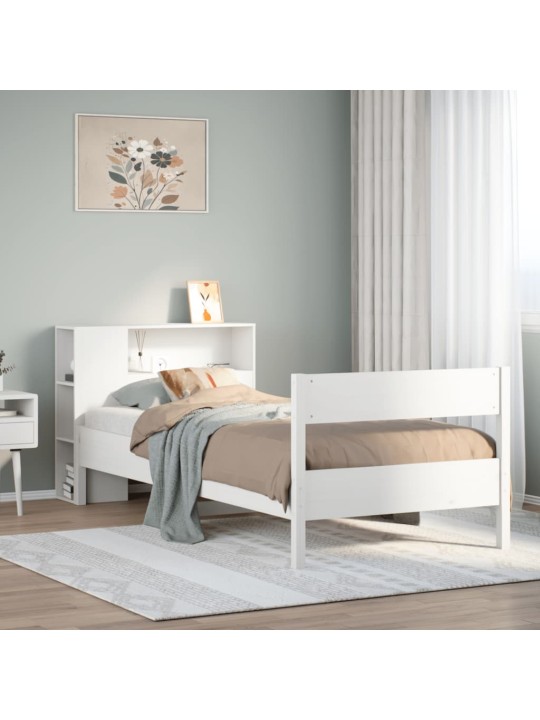Sänky kirjahyllyllä ei patjaa valkoinen 90x190 cm täysi mänty