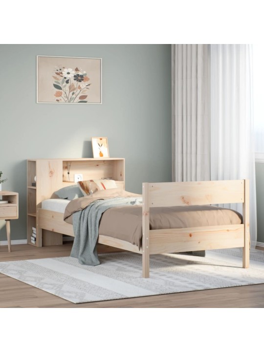 Sänky kirjahyllyllä ilman patjaa 75x190 cm täysi mänty