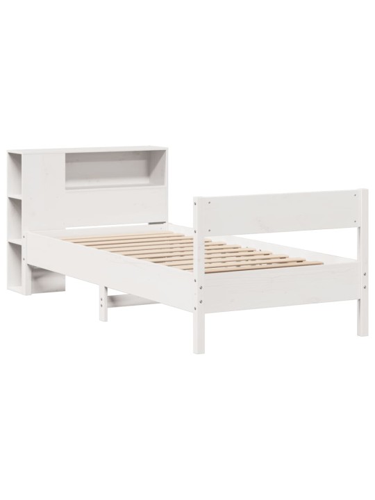 Sänky kirjahyllyllä ei patjaa valkoinen 75x190 cm täysi mänty